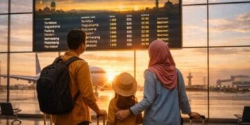 Keluarga sedang bersiap melakukan mudik Lebaran 2026 dengan pesawat terbang