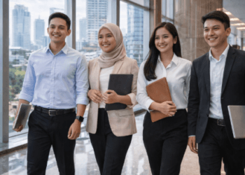 Seorang kandidat sedang menerapkan tips interview kerja Medan dengan bersikap tenang dan profesional di hadapan tim rekrutmen perusahaan.