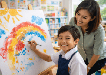 Seorang anak sedang mengekspresikan kreativitasnya sebagai bagian dari proses memilih sekolah yang sesuai dengan bakat anak sejak dini.