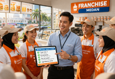 Kegiatan pengarahan pagi hari kepada kru gerai guna memastikan seluruh prosedur pelayanan berjalan sesuai dengan panduan resmi pemilik merek.