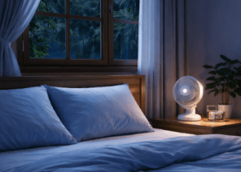 Panduan tips tidur nyenyak saat cuaca panas malam hari di Medan dengan sprei katun dan ventilasi udara yang baik.