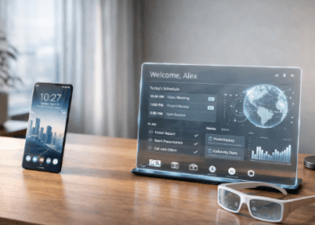 Meja kerja modern dengan berbagai gadget canggih untuk mendukung tips dan trik seputar teknologi.