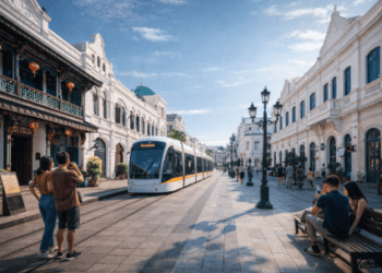 Suasana pedestrian yang asri dan bersih di kawasan Heritage Kesawan Medan 2026.