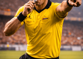 Aksi wasit terbaik Liga 1 2026 saat memimpin pertandingan dengan tegas dan adil.