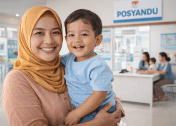 Ibu hamil dan balita penerima bantuan PKH 2026 di Posyandu.