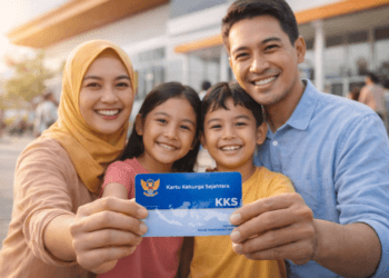 Keluarga penerima manfaat sedang menunjukkan kartu KKS untuk pencairan Bansos April 2026.