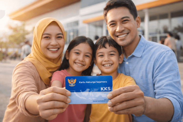 Keluarga penerima manfaat sedang menunjukkan kartu KKS untuk pencairan Bansos April 2026.