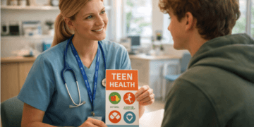 Konsultasi dokter dengan pasien remaja mengenai prosedur tes kesehatan yang aman dan rahasia.