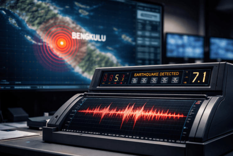 Pemantauan aktivitas seismik dan grafik getaran pasca kejadian Gempa Bengkulu April 2026 oleh petugas BMKG.