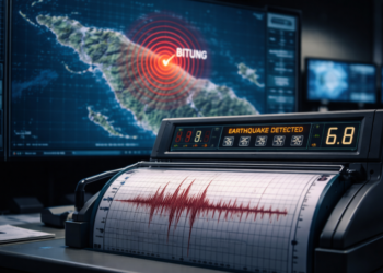Pemantauan aktivitas seismik pasca kejadian Gempa Bitung April 2026 oleh petugas BMKG.