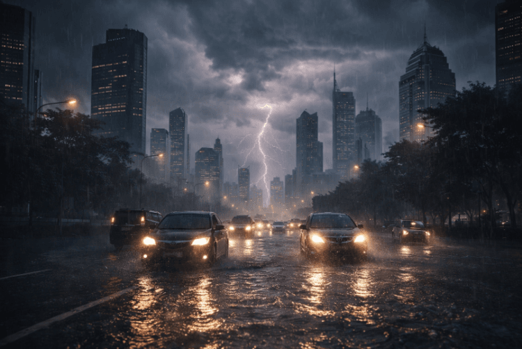 Peta peringatan potensi hujan lebat di sejumlah wilayah Indonesia pada awal April 2026.