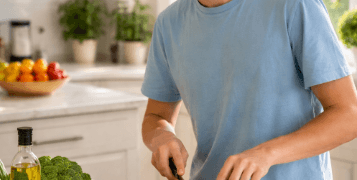 Remaja sedang menyiapkan makanan bergizi seimbang untuk menjaga imunitas dan kesehatan tubuh.