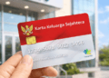 Seseorang menunjukkan kartu KKS baru setelah melakukan proses pengurusan kartu yang hilang di bank.