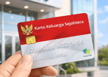 Seseorang menunjukkan kartu KKS baru setelah melakukan proses pengurusan kartu yang hilang di bank.