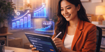 Infografis trik mesin cerdas bantu pengusaha yang menampilkan perempuan mempraktikkan jurus ai buat bisnis wanita.