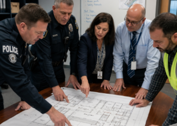 Proses pelaksanaan Audit Investigasi Sekolah oleh tim ahli guna mengidentifikasi celah keamanan pada konstruksi balkon.