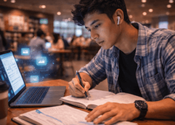 Infografis trik tebus alat dengar tanpa kabel yang menampilkan mahasiswa mencari pelantang telinga mahasiswa.