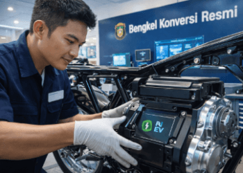 Proses pengerjaan di Bengkel Konversi Medan untuk mengubah mesin pembakaran internal menjadi sistem penggerak listrik yang ramah lingkungan.
