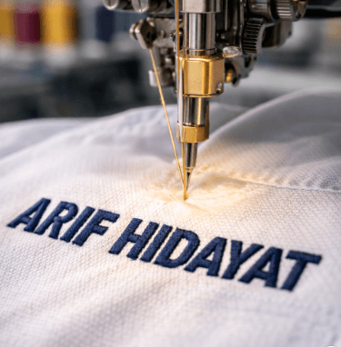 Layanan cepat bordir nama Medan untuk seragam sekolah menggunakan mesin komputer dengan hasil jahitan yang tebal dan jelas.