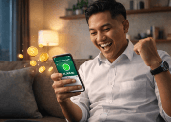 Infografis trik ambil dana jaminan hari tua yang menampilkan pemuda menerapkan jurus cairkan saldo JHT BPJS.