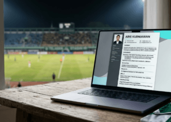 Tampilan desain resume profesional dalam panduan cara buat CV kerja di klub bola yang menarik perhatian perekrut tim besar.