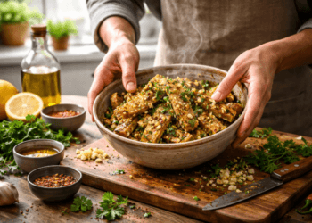 Proses menerapkan cara menghilangkan langu tempe paling cepat menggunakan bumbu rempah alami.