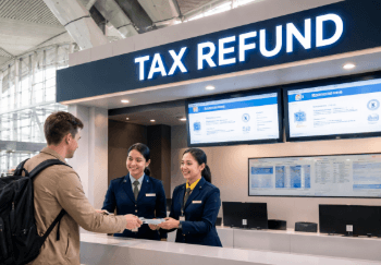 Konter layanan Tax Refund untuk turis asing di area terminal keberangkatan Bandara Kualanamu