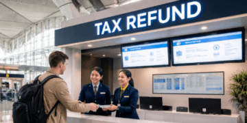 Konter layanan Tax Refund untuk turis asing di area terminal keberangkatan Bandara Kualanamu