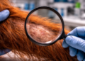 Pemeriksaan medis oleh dokter hewan untuk mendeteksi tanda-tanda awal penyakit kulit pada orangutan secara detail.