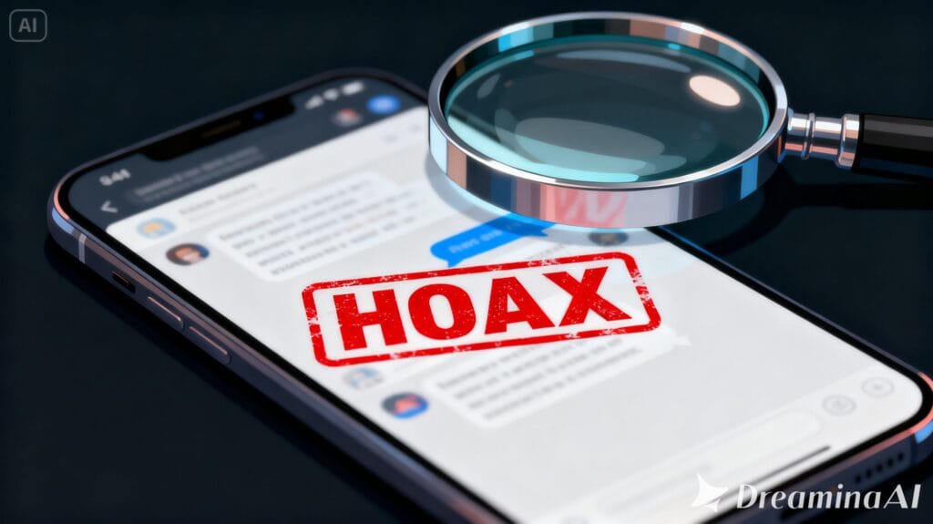 Ilustrasi pesan berantai di media sosial yang ditandai sebagai berita bohong (hoax).