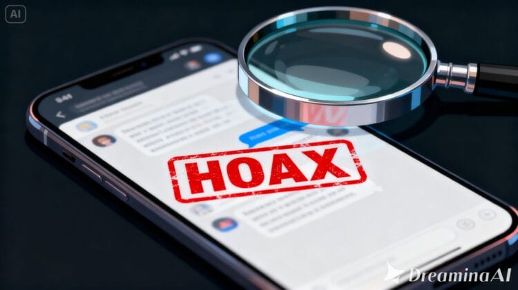 Ilustrasi pesan berantai di media sosial yang ditandai sebagai berita bohong (hoax).