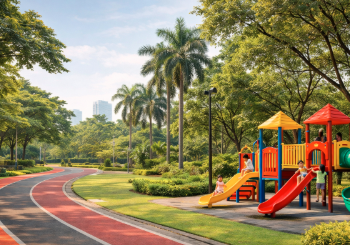 Suasana asri dan fasilitas lengkap yang tersedia di Taman Kota Medan Helvetia.