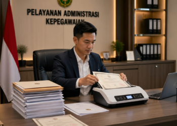 Foto pelamar profesional memindai dokumen pendidikan asli sebagai syarat pendaftaran seleksi aparatur sipil negara kementerian hukum,