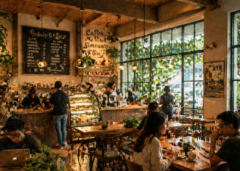 Suasana salah satu kafe estetik yang menjadi bagian dari daya tarik Kuliner Polonia Medan.