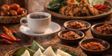 Sajian lezat Kuliner Khas Berastagi yang menggugah selera di atas meja makan kayu.