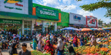 Aktivitas warga saat melakukan transaksi jual beli atau Belanja di Sunggal Medan.