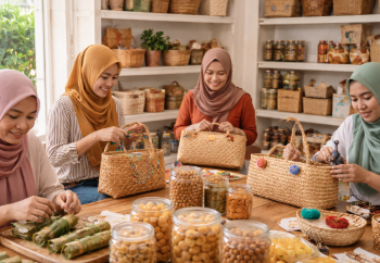 Proses pembuatan kerajinan tangan yang menjadi salah satu Produk UMKM Martubung Medan.