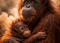Dampak buruk kabut asap kebakaran hutan yang mengancam kesehatan pernapasan orangutan dan bayinya di alam liar.