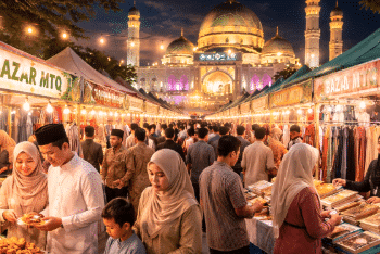 Geliat Ekonomi MTQ Medan melalui stan bazar UMKM yang ramai pengunjung.
