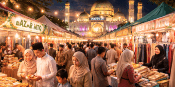 Geliat Ekonomi MTQ Medan melalui stan bazar UMKM yang ramai pengunjung.