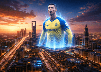 Transformasi visual kota Riyadh sebagai pusat pariwisata olahraga dunia karena pengaruh Ronaldo.