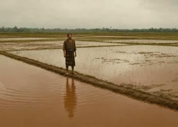 Kondisi persawahan di Kabupaten Demak yang rusak parah setelah terendam banjir akibat tanggul sungai yang jebol.