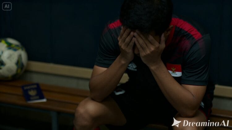 Ilustrasi tekanan psikologis yang dialami pemain sepak bola akibat masalah administrasi.