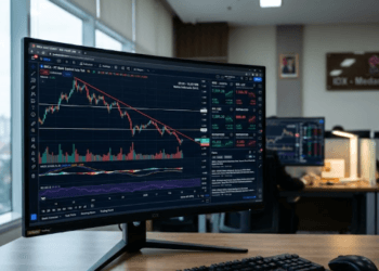 Grafik analisis yang menunjukkan fluktuasi pasar saat Saham SM Entertainment Turun setelah berita besar.