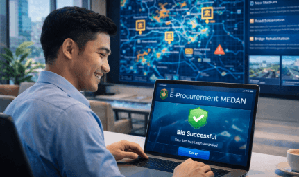 Pelaku usaha lokal sedang mengikuti proses lelang secara transparan melalui portal E-Procurement Medan untuk mendukung pembangunan kota.