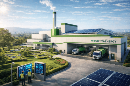 Fasilitas pembangkit Energi Sampah Medan yang sangat modern dan ramah lingkungan di wilayah pinggiran kota.