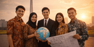 Ilustrasi para alumni yang menjalankan kewajiban penerima beasiswa LPDP dengan berkontribusi langsung di tanah air.