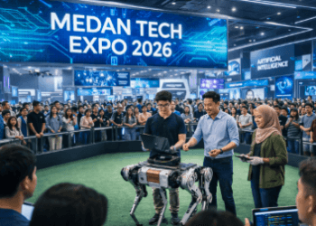 Keseruan ajang pameran dan kompetisi dalam rangkaian Event Tekno Medan yang menampilkan inovasi robotika karya anak bangsa.