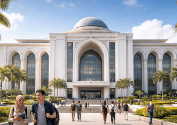 Foto gedung sekolah tinggi swasta Kota Medan megah memancarkan kelengkapan fasilitas sarjana.
