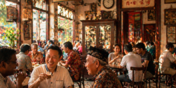 Interaksi hangat masyarakat yang menjadi inti dari Budaya Ngopi Medan setiap hari.